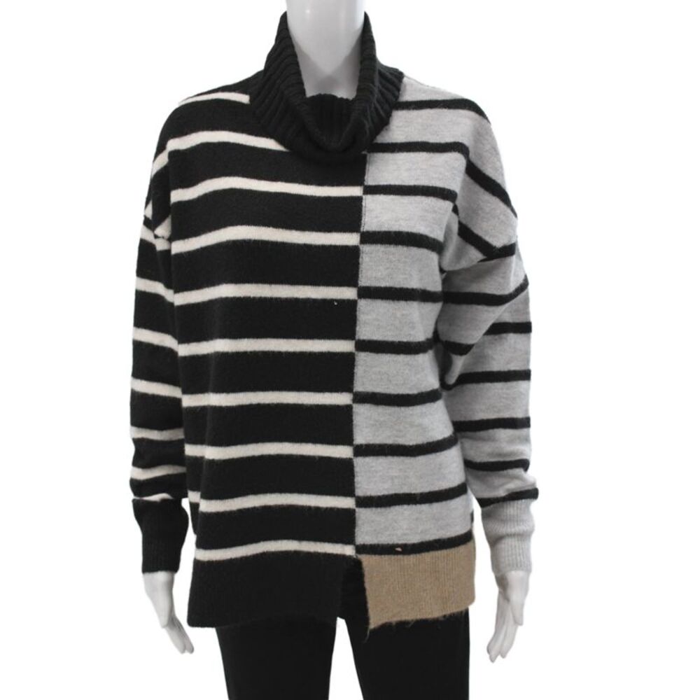 Renuar Unisex Turtleneck Striped Wool Pullover Sweater Black Long Sleeve Size M
